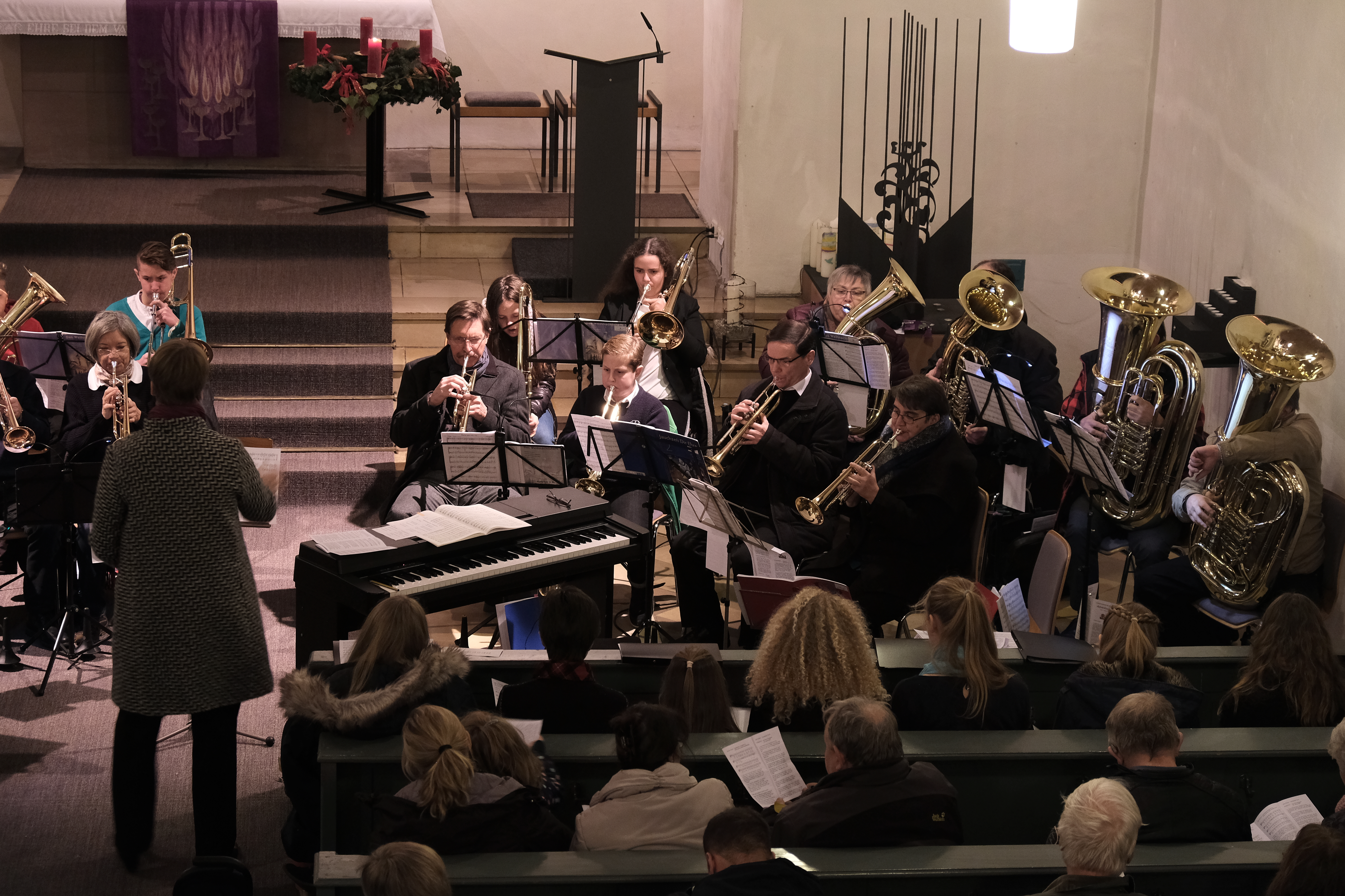 Adventssingen am 2. Dez. 2018 in der Christuskirche, Posaunenchor; Foto Eifler